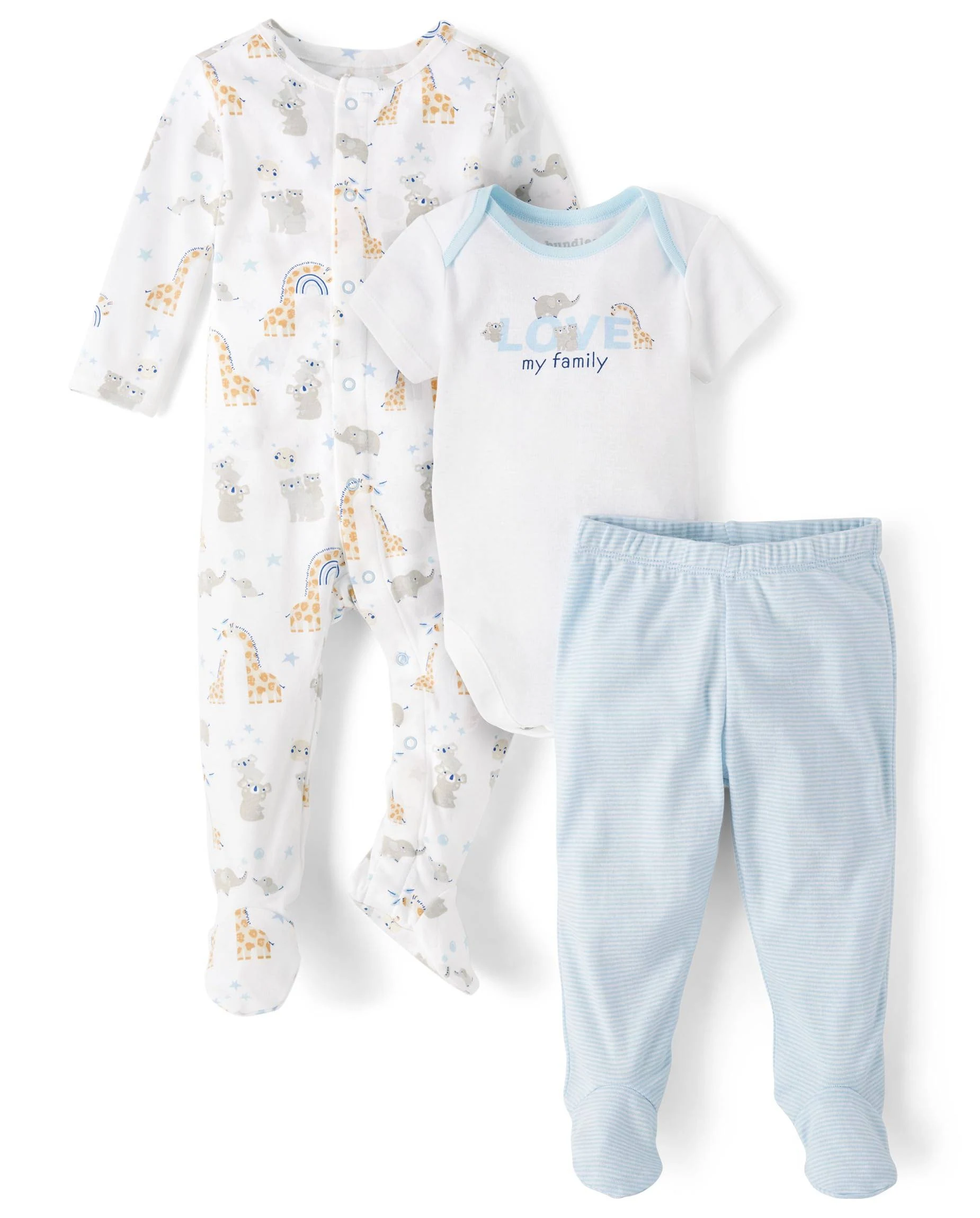 The Children's Place Baby and Newborn 100% Cotton Take Me Home 3-Piece Long, Short Sleeve Bodysuit, and Pant