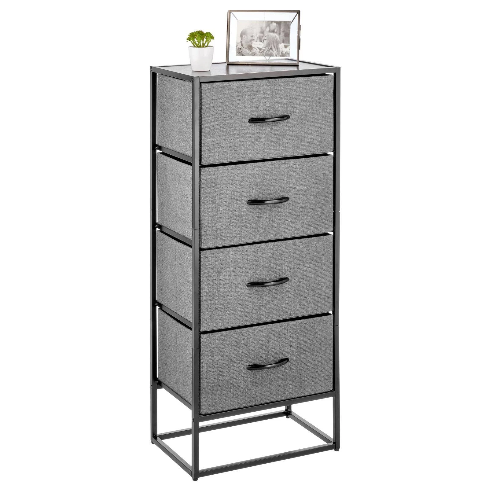 mDesign Steel Dresser Storage Tower with 4 Fabric Drawers - Gray