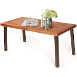 Tangkula Acacia Wood Outdoor Dining Table with Umbrella Hole