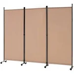 Spurgehom 3 Panel Rolling Room Divider, Folding Partition Privacy Screens ...