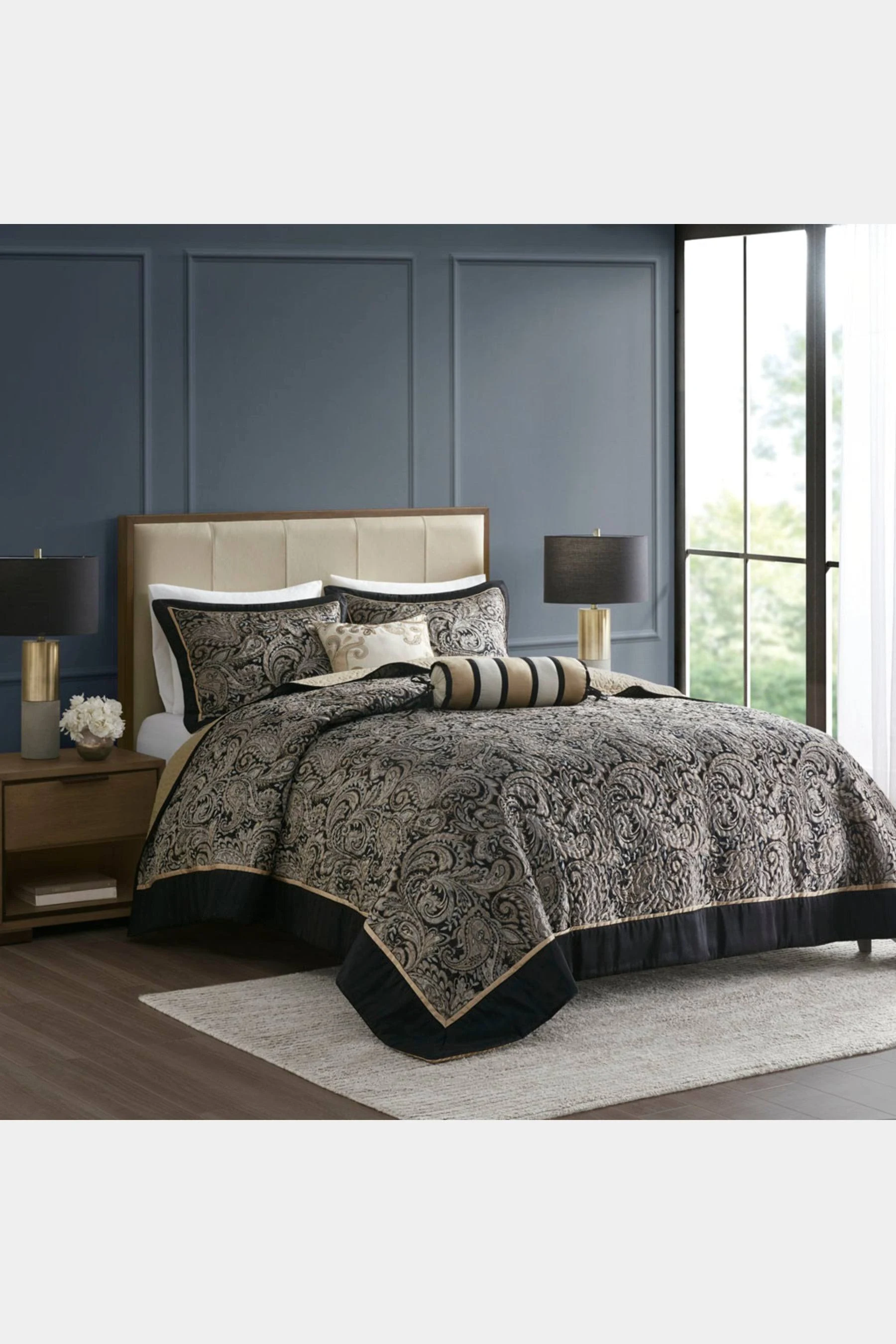 Madison Park Aubrey 5-Piece Cotton Reversible Jacquard Bedspread Set - Navy