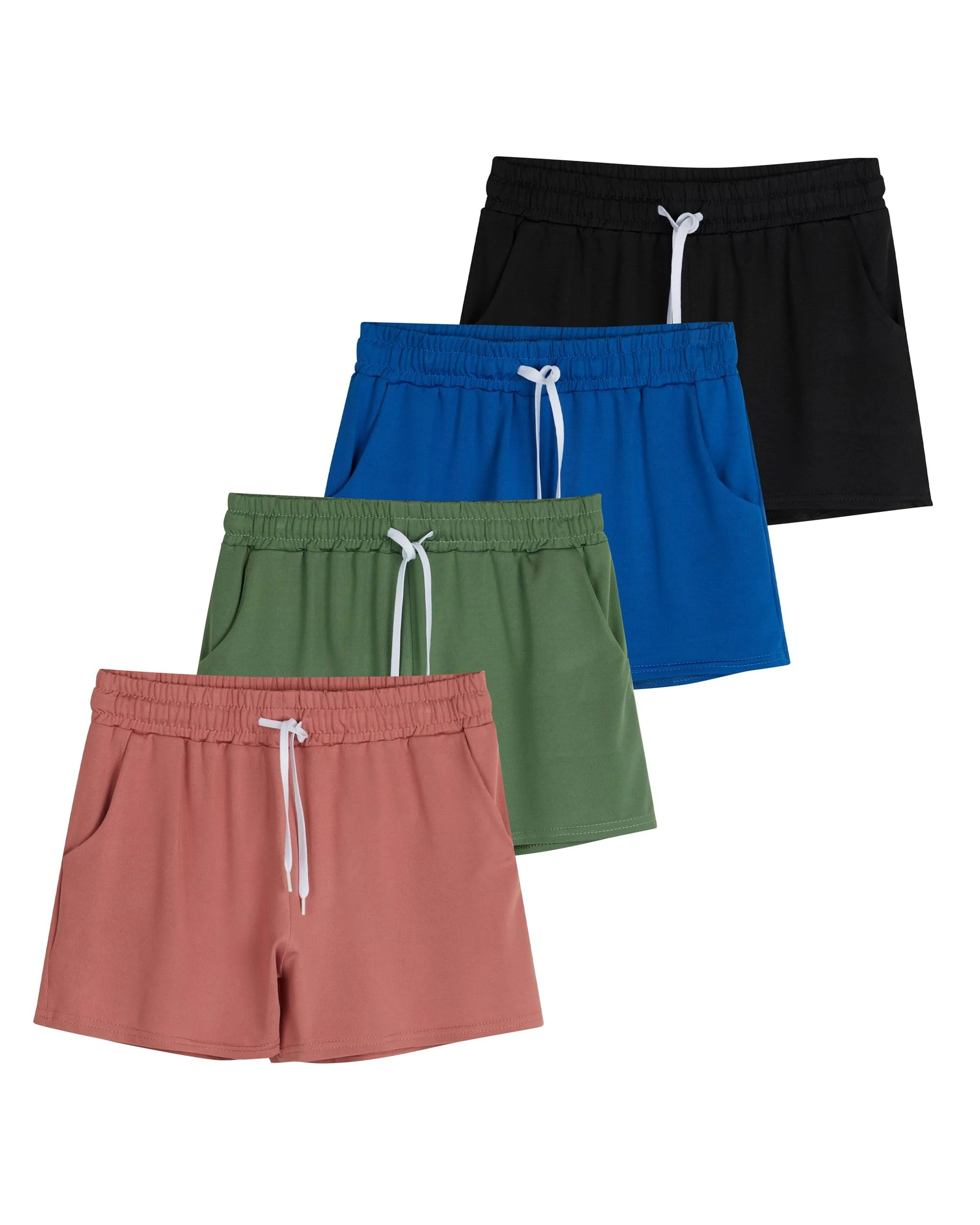 Real Essentials 4 Pack: Girls Athletic Performance Dry-Fit Running Shorts with ...