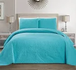 MK Home Mk Collection Solid Embossed Bedspread Bed Cover Over Size (Blue, Kin...