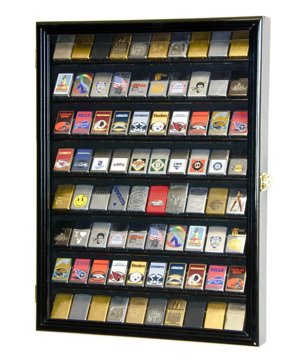 sfDisplay.com,LLC. 80 Lighter Lighters Match Books Matches Display Case Cabinet Wall Rack Holder Lockable w/98% UV Door (Cherry Wood Finish)