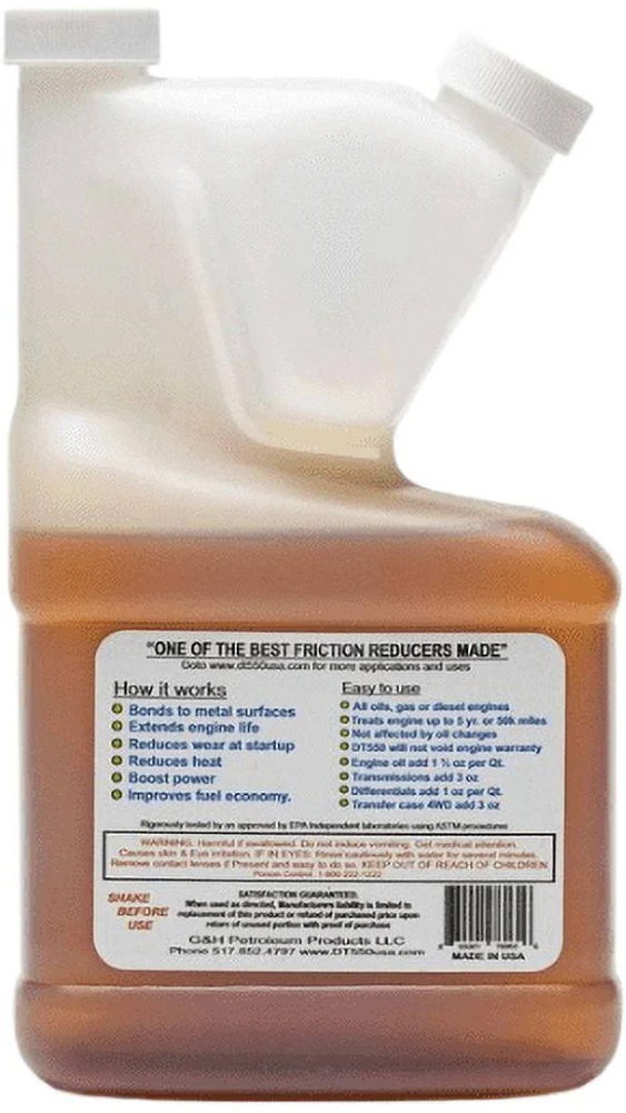 DT550 Friction Reducer; Friction Modifier Quart 32 oz, for Use with Engines, Fuel Economy, Bearings, and Everyday Household Appliances