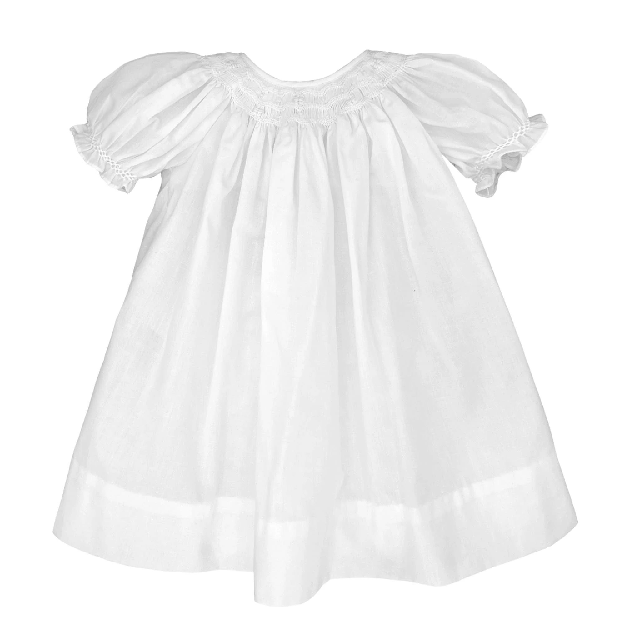 Girls White Smocked Bishop Christening Dress