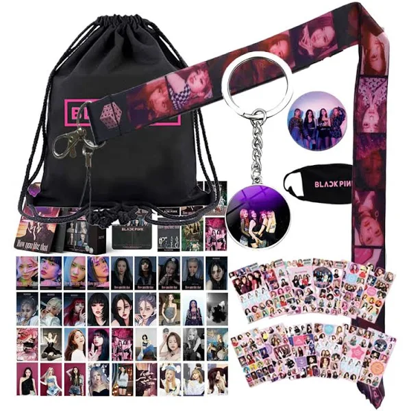 Drawstring Bag Gift Set, Including Bag, Stickers, Lomo Card, Black 