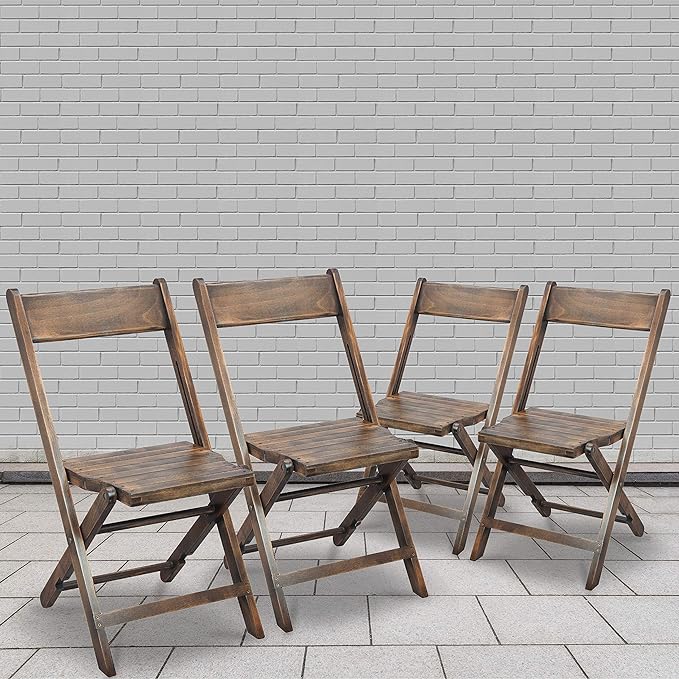 Emma + Oliver Slatted Wood Folding Wedding Chair - Event Chair - Antique Black, Set of 4