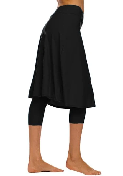 Women's Modest Extra Long Swim Skirt with Capris Leggings Active Skirted Swimwear