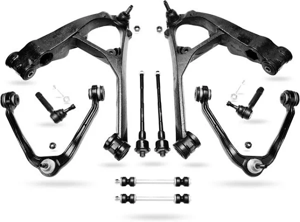 Detroit Axle - Front End 10pc Suspension Kit for Chevy GMC Silverado Sierra Suburban Yukon XL 1500 Tahoe Cadillac Escalade ESV EXT, 4 Control Arms w/Ball Joints 4 Tie Rods 2 Sway Bars Replacement