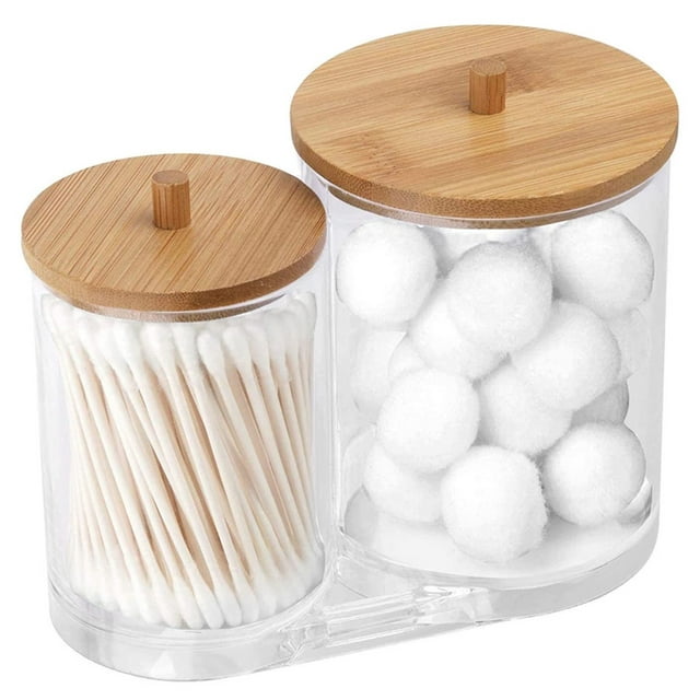 ALPIRIRAL Qtip Holder, Bathroom Jars With Lids set, Q Tip Holder Bathroom Set, Glass Cotton Ball And Qtip Holder Set, Bathroom Canisters Jars For Cotton Pad, Cotton Round, Cotton Swab Organizer,4 Pack