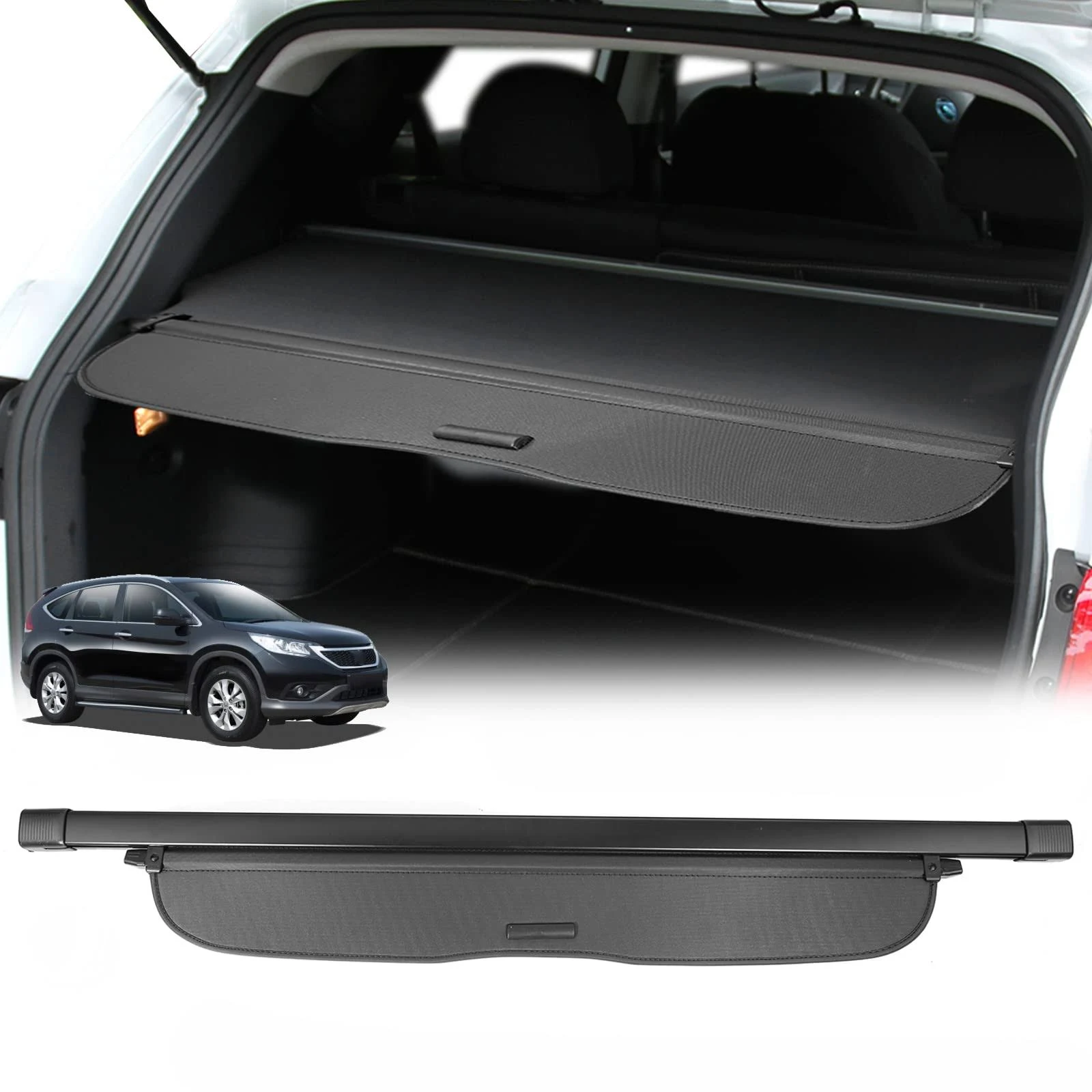 AUXMART Cargo Cover for Honda CRV 2012 2013 2014 2015 2016 Trunk Cover Shade Waterproof Retractable Rear Trunk Cover Shielding Shade Black