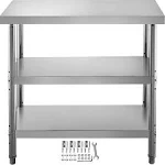 VEVOR 24 x 14 x 33 in. Outdoor Food Prep Stainless Steel Table 2 Adjustable Undershelf BBQ Prep Table