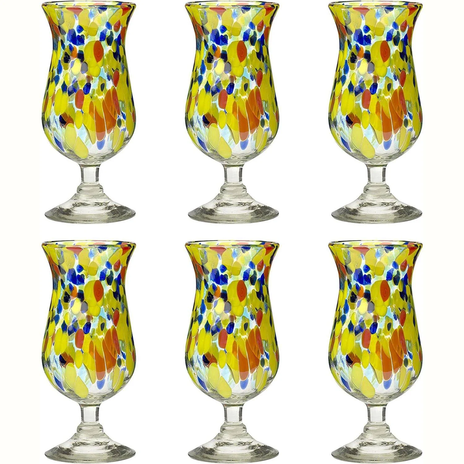 Amici Home Carnaval Hurricane Glass | Set of 6 | Authentic Mexican Handmade Glassware | Imbedded Opaque Beads | Bar Glasses for Pina Coladas and Other Cocktails | 16 Oz