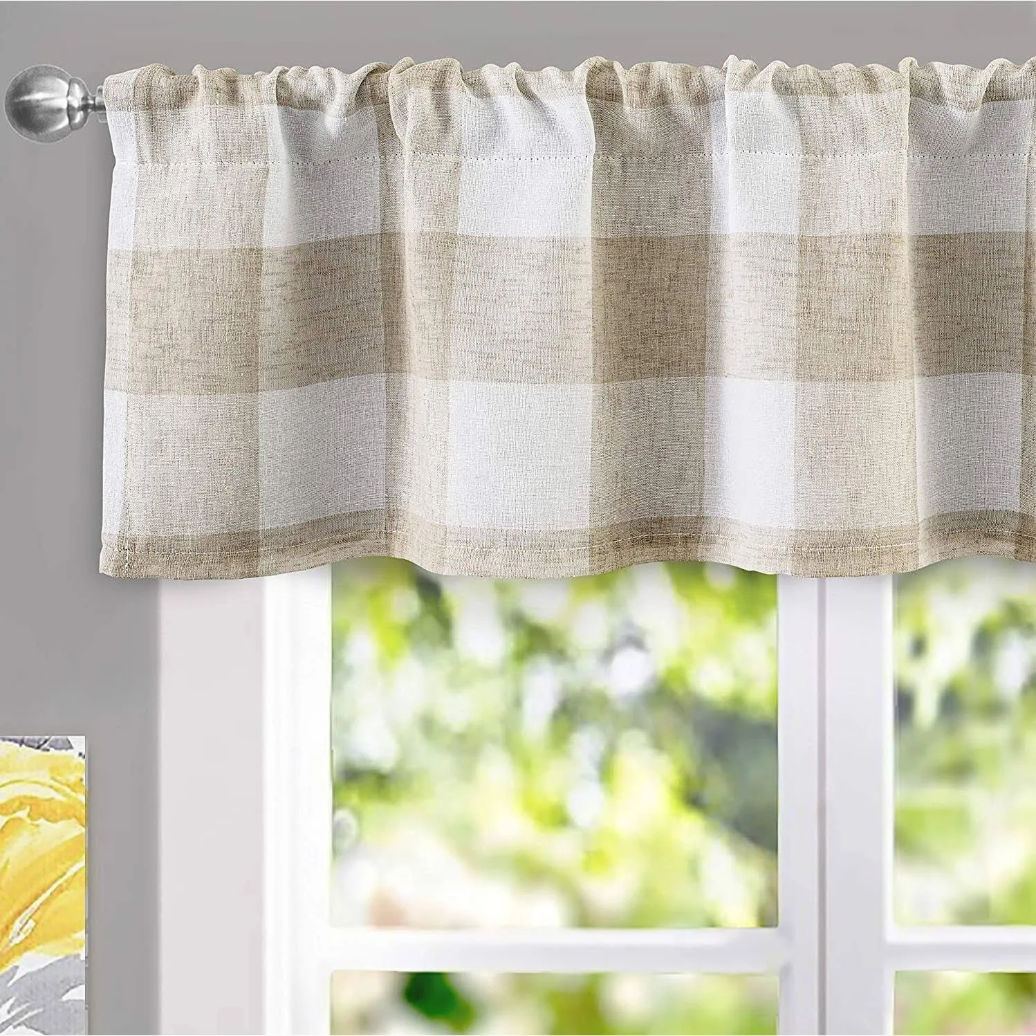 DriftAway Buffalo Check Woven Plaid Curtain Window Valances Rod Pocket Curtain Valance Lined Blackout Thermal Insulated Valance for Window Treatment, Kitchen, Living Room 1 Pack 52" x 14" & 2" Header