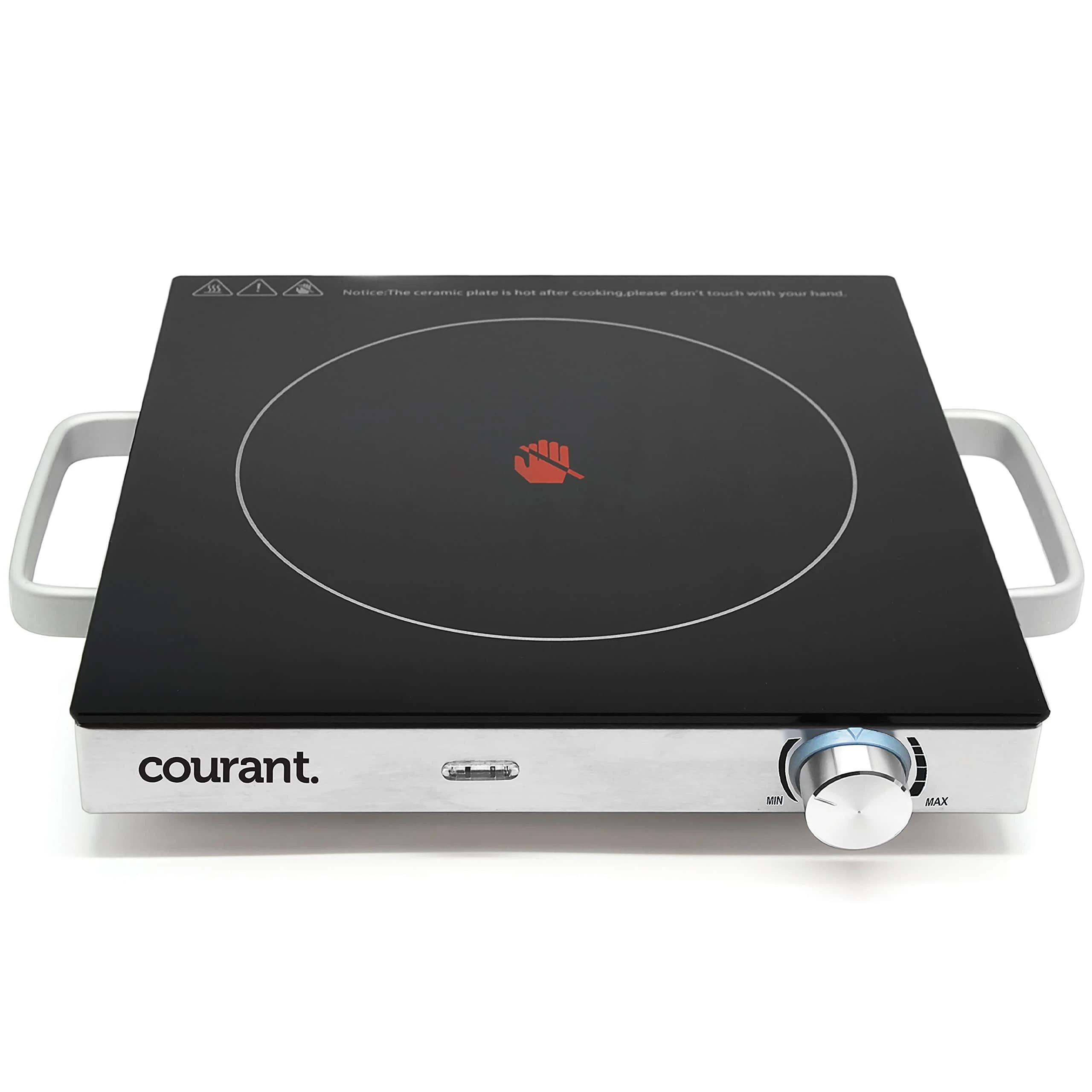 Courant Electric One Single Infrared Burner, Ceramic Glass Hot Plate Cooktop, 1500W - Stainless Steel