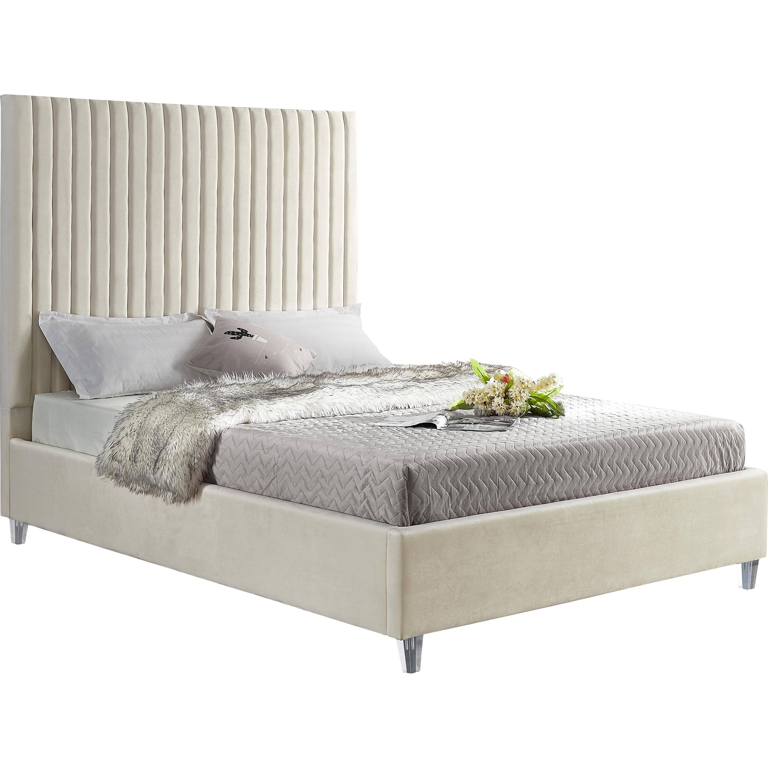 Meridian Furniture Candace Cream Velvet Queen Bed