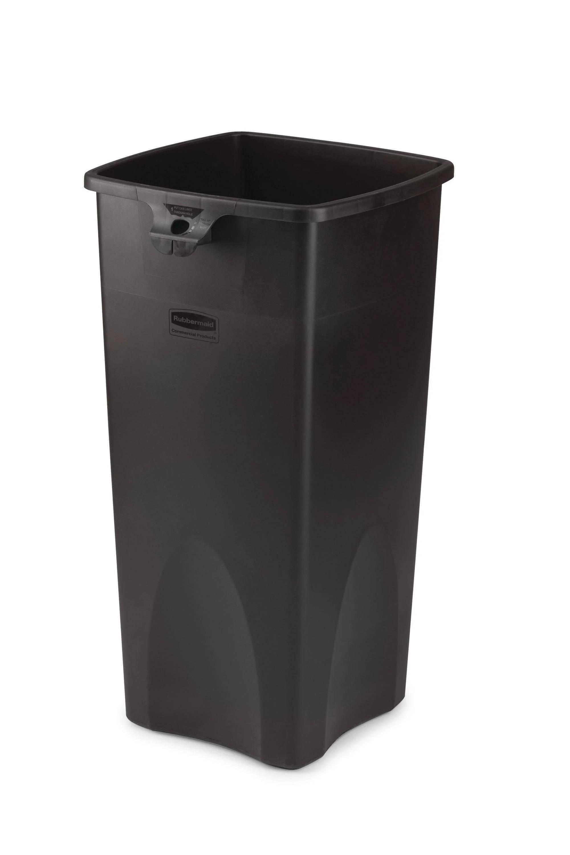 Rubbermaid Commercial Square Black Plastic Untouchable Waste Container, 23 Gal