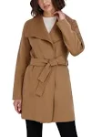 TAHARI Women's Lightweight Wool Wrap Coat with Tie Belt