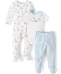 The Children's Place Baby and Newborn 100% Cotton Take Me Home 3-Piece Long, Short Sleeve Bodysuit, and Pant