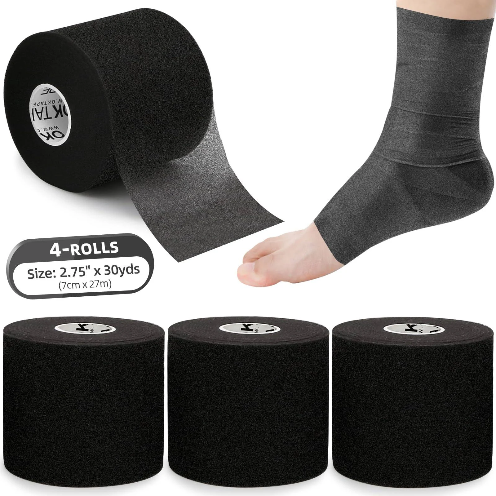 Pre Wrap Tape (4-Rolls) - Athletic Foam Underwrap for Sports, Protect for Ank...