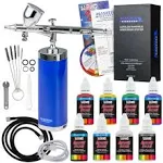 Master Airbrush Powerful Cordless Handheld Acrylic Paint Airbrushing System with 6 Primary Opaque Paint Colors, Reducer & Cleaner Kit - 20 to 36 PSI, Rechargeable Professional Artist Set, How to Guide