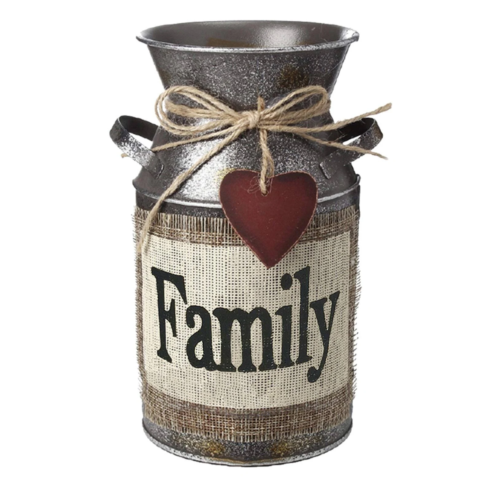 HIDERLYS 7.5" High Rustic Decorative Vase with Greetings and Rope Design Metal ...