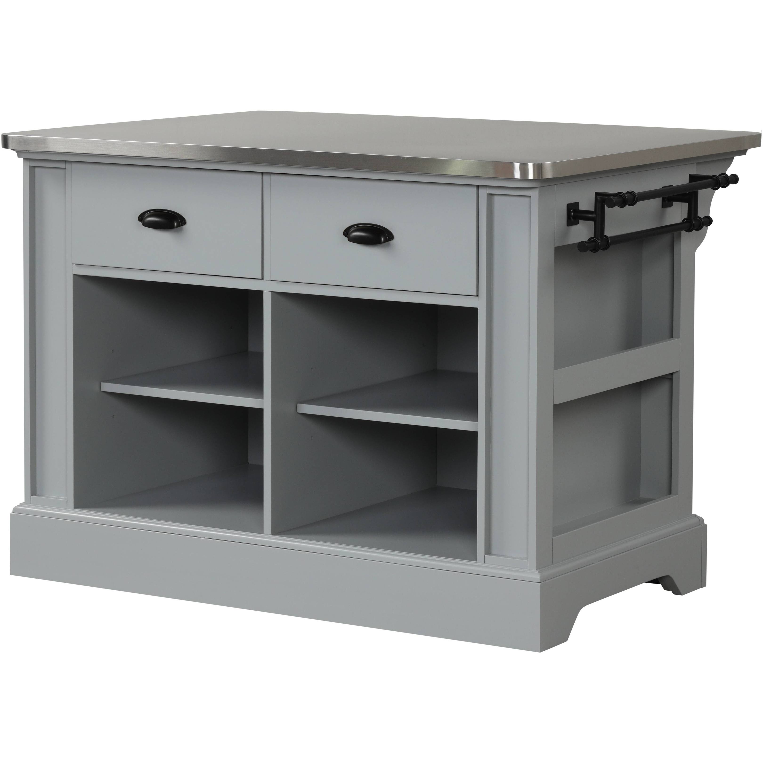 Urrur Kitchen Island in Gray Finish & Stainless Steel by Acme Furniture