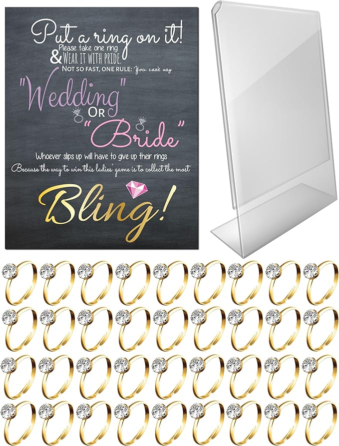 Bridal Shower Games,Put a Ring on It Bridal Shower Game with Fake Rings, Bridal Shower Decor, Bridal Shower Decorations, Bridal Shower Games for Guests,Silver 36 Count), No Gemstone