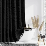 Dynamene Boho Farmhouse Shower Curtain Black Fabric Chenille Tufted Geometric Striped Textured Cloth Tassel Shower Curtains for