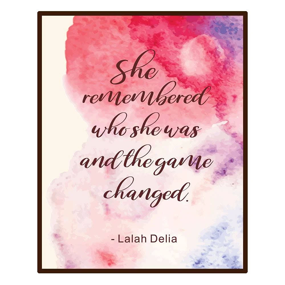 Inspirational Quote Canvas Wall Art Print, She Remembered Who She Was and the Game Changed Motivational Saying Poster for Girls Room, Positive Encouraging Uplifting Gift for Women,8x10in,No Frame