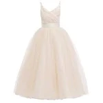 Glamulice Flower Girls Spaghetti Strap Tulle Dress Long A Line Wedding Pageant Dresses Princess Birthday Party Ball Gown