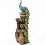 LuxenHome Resin Pedestal Peacock and Urns Outdoor Fountain