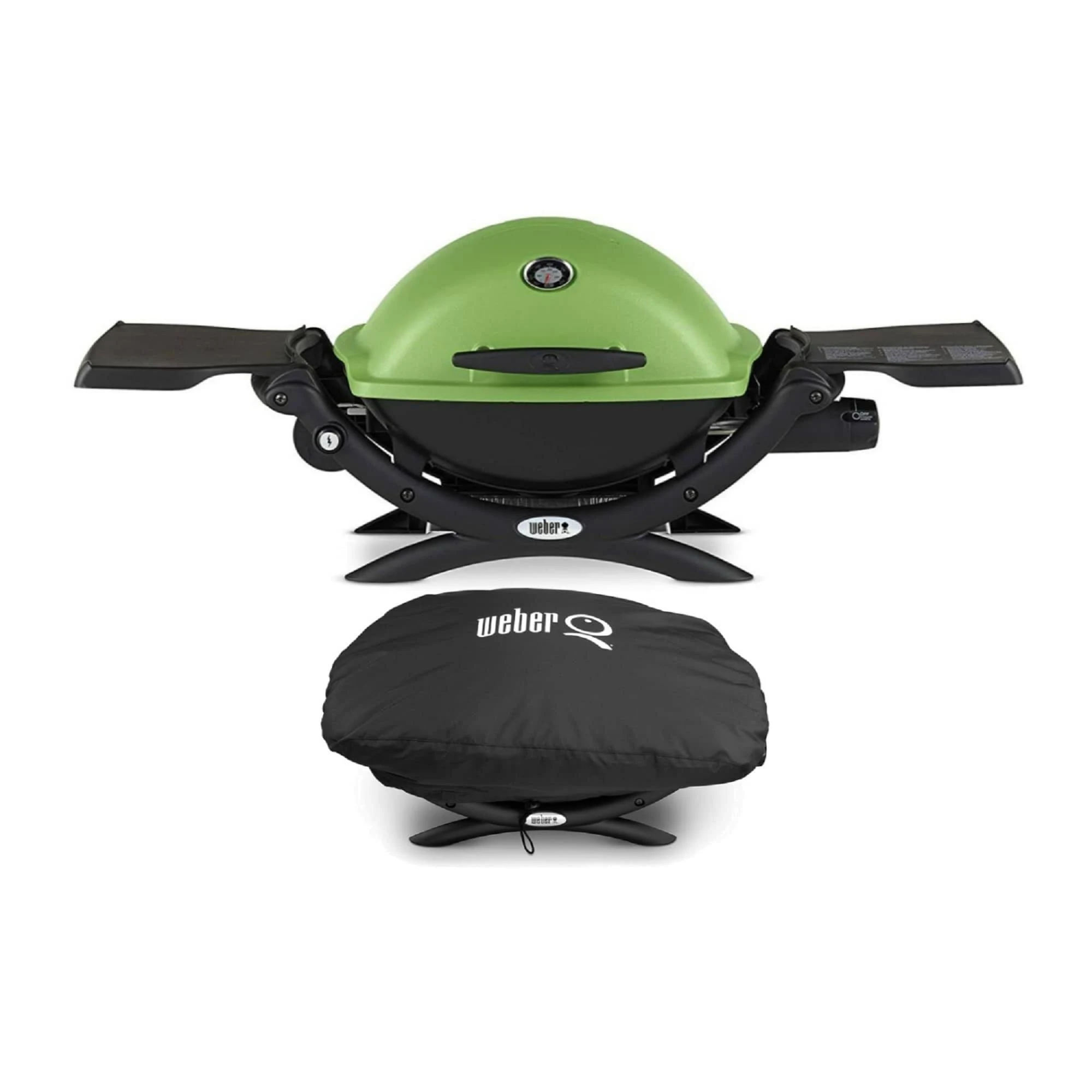 Weber Q 1200 Liquid Propane Grill Green with Grill Cover