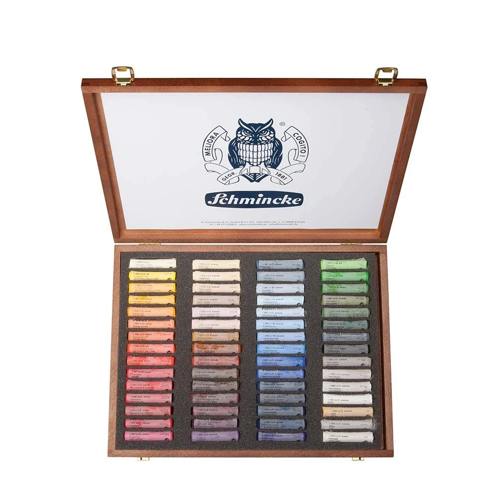 Schmincke - Pastel, set of 60 colors, 77 260 097, wooden box with 60 pastel pencils, handmade pastels, brilliant, velvety matt and highly lightfast shades