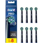 Oral-B Cross Action Electric Toothbrush Head with CleanMaximiser Technology, Angled Bristles for Deeper Plaque Removal, Pack of 8, Black Edition