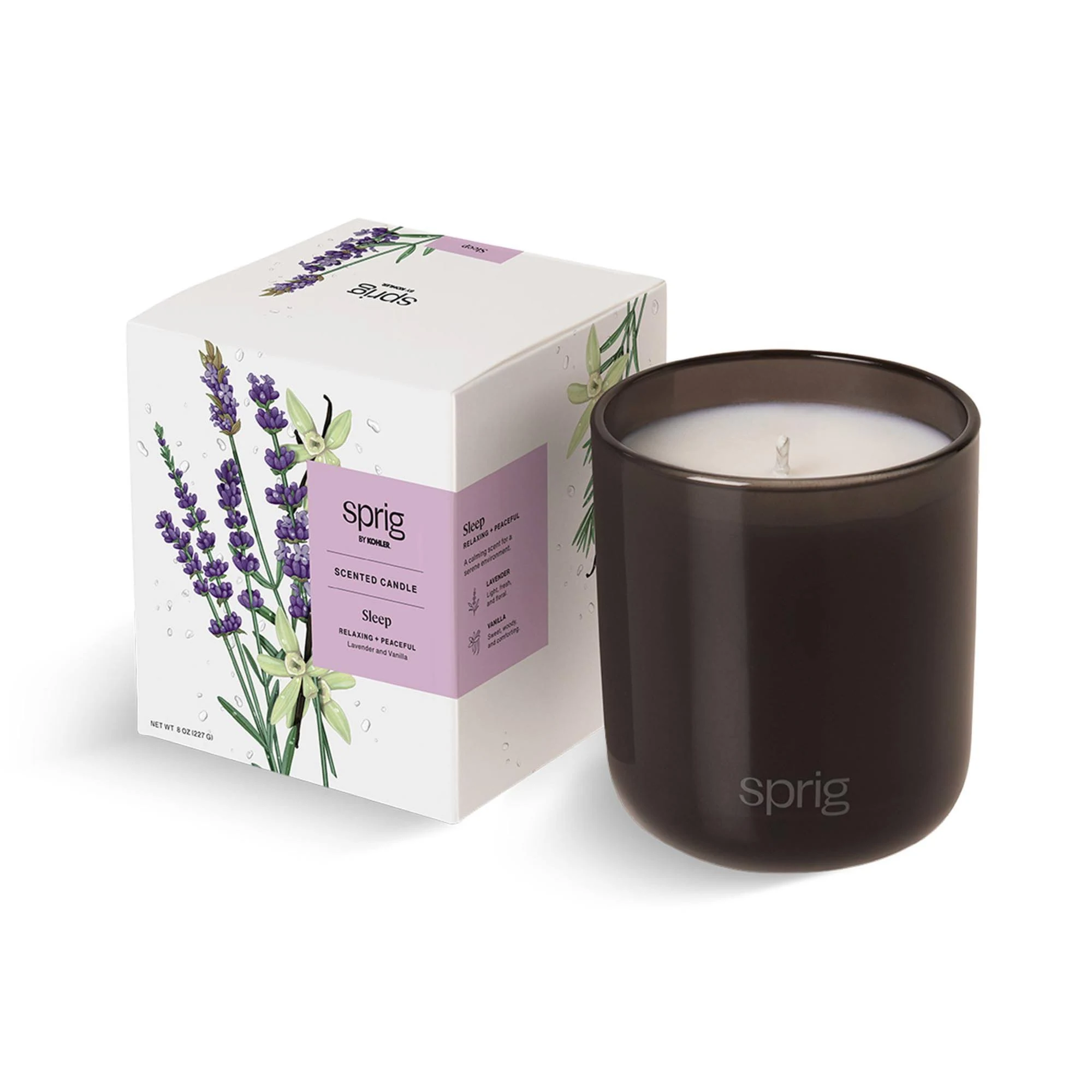 Sprig by Kohler Sleep Aromatherapy Candle with Lavender and Vanilla, 100% Natural Soy-Coconut Wax, Relaxing and Peaceful Scent, Gift for Holidays, 8 oz