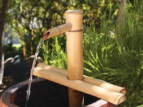 Bamboo Accents Zen Garden Water Fountain Kit - Adjustable Spout with Smooth Matte Finish, Includes Submersible Pump - Ideal for Indoor & Outdoor Use, Container Not Included (12" Adj Half-Rounds)