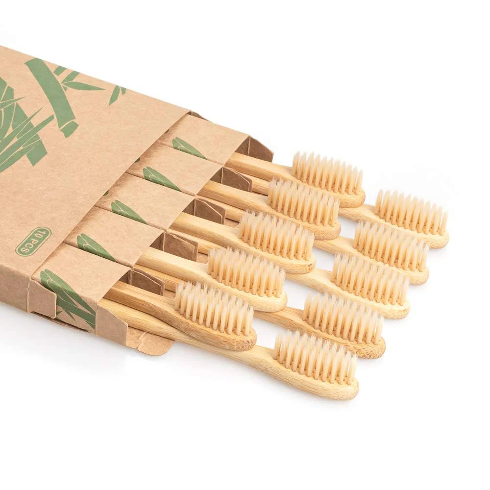 Bamboo Toothbrushes for Adults, 10 PCS Biodegradable Wooden Toothbrushes, Natural Soft Bristles Wood Toothbrush, Eco Friendly, Compostable and Sustainable