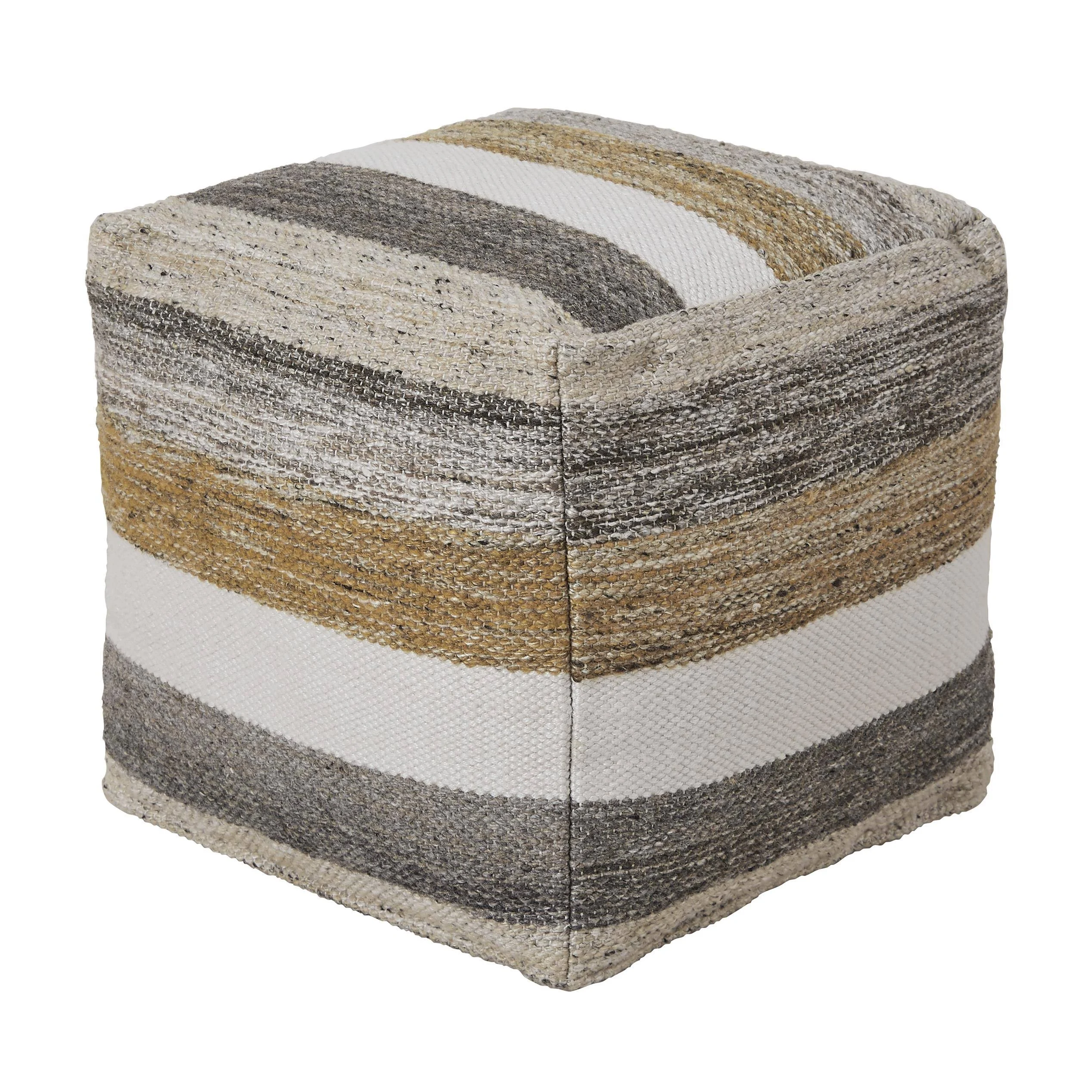 Signature Design by Ashley Josalind 16 Inch Casual Wool Pouf, Gray & Beige