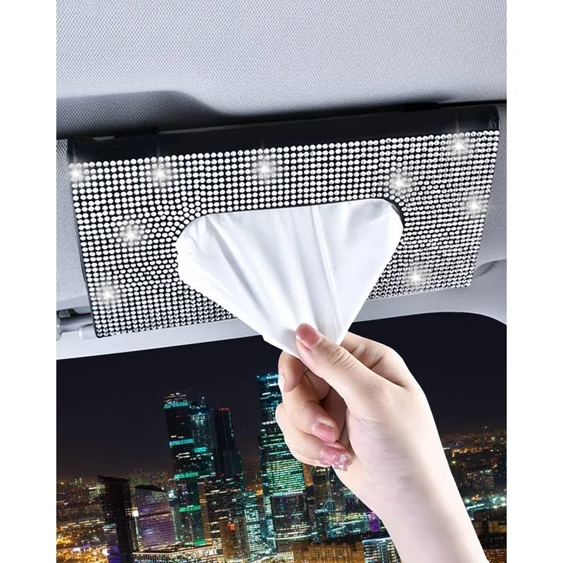 Xuduvay Bling Car Sun Visor Tissue Box Holder,PU Leather with Bling Crystal ...