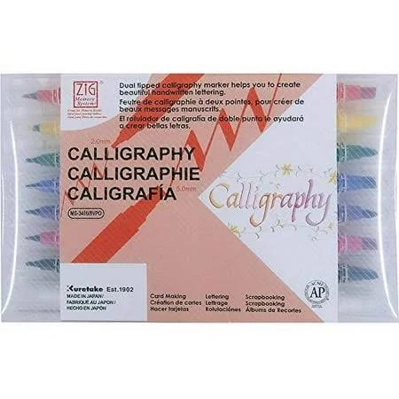 Kuretake Zig Calligraphy Pens, 7 Colors and Blender Set, 2mm & 5mm Dual Tip ...