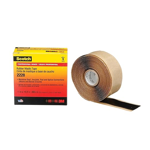 3M 2228 1" x 10ft Scotch Rubber Mastic Tape, Black