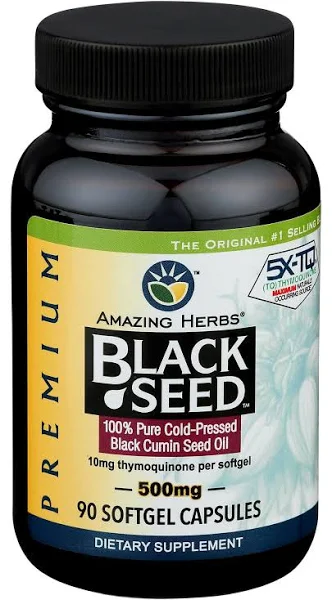 Amazing Herbs Cold-Pressed Black Seed Oil, 500 mg, Softgels - 90 count