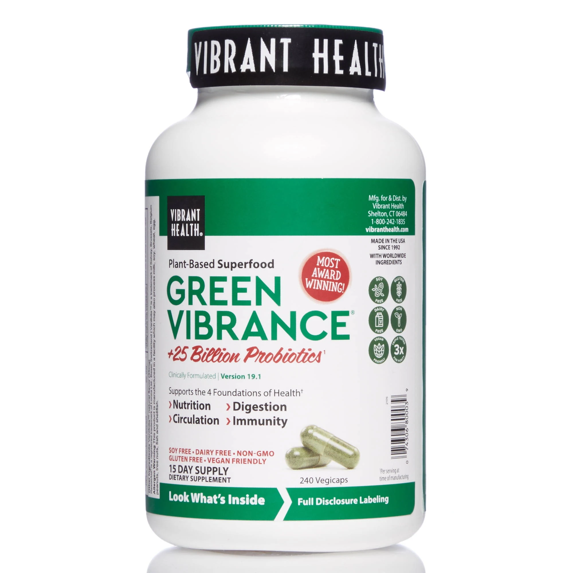 Vibrant Health Green Vibrance +25 Billion Probiotics, Greens and Superfood Supplements, Powder