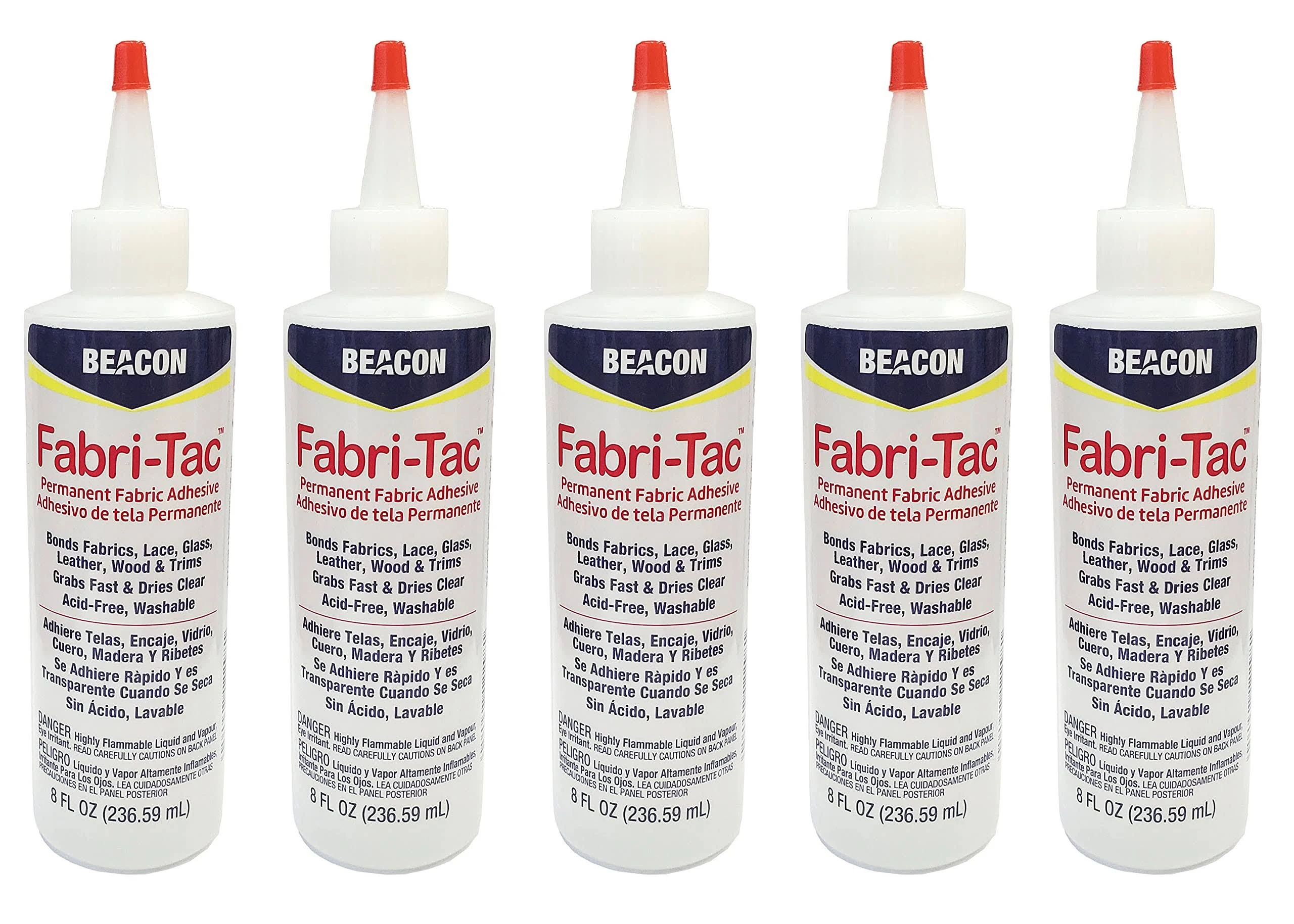 Five-Pack Beacon Fabri-Tac Permanent Adhesive, 8 Ounce The Glue Gun in A Bottle !