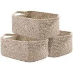  Cotton Rope Baskets, Woven Baskets for Storage, 3 Pack Brown Variegated