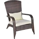 Outsunny Patio Adirondack Chair with All-Weather Rattan Wicker, Soft Cushions, Tall Curved Backrest, White, Beige