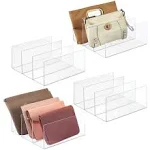 mDesign Plastic Purse/Handbag Organizer - Closet Divided Storage for Bags, Clutches, Wallets, Wristlets - Space-Saving Bedroom and Cabinet Organization - Lumiere Collection - 4 Pack - Clear