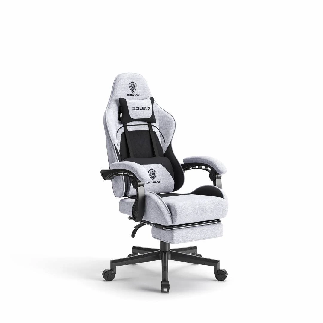 Gaming Chair Fabric , Headrest, Ergonomic,Foot<wbr/>rest 290LBS, Black and Grey